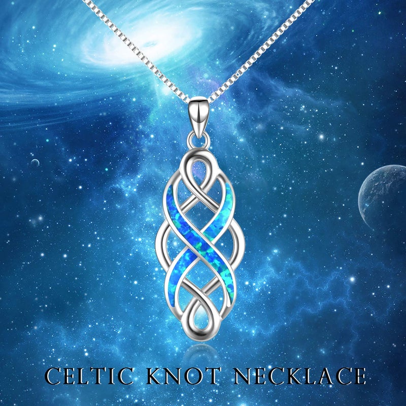 YFN Irish Celtic Knot Created Opal Pendant Necklace Infinity Love Sterling Silver CZ Jewelry 18" (Blue Opal Celtic Knot Necklace) - Image 2